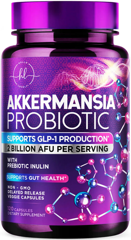 Akkermansia Probiotic Supplement with Prebiotic Inulin Fiber - 2 Billion AFU to Support GLP-1 Production Digestive Health Immune Support - GLP1 Akkermansia Muciniphila Good Gut Health - 120 Capsules